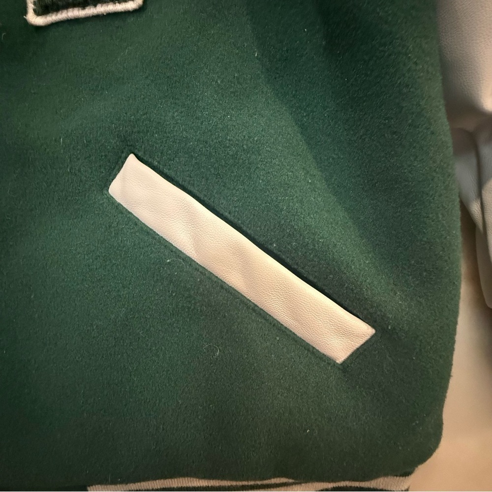 Zara kids Green and White Varsity letterman Jacket boys size 6 - Picture 3 of 11